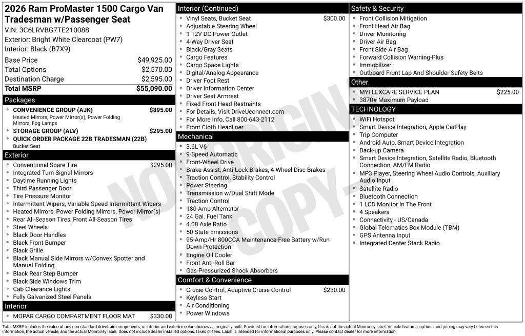 New 2026 RAM ProMaster 1500 w/ Convenience Group FWD image 5