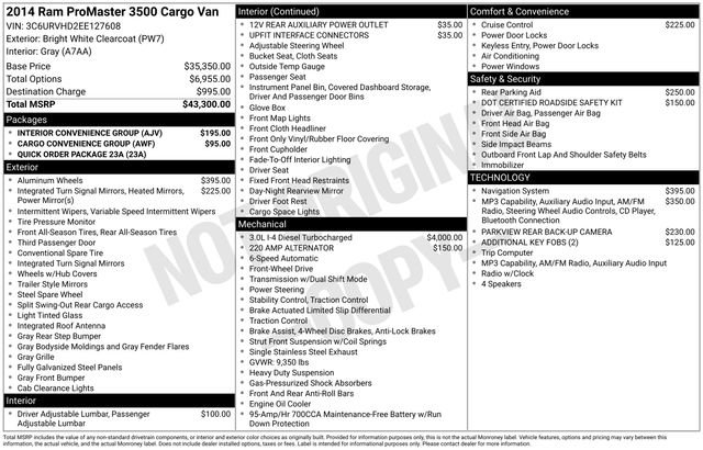 Used 2014 RAM ProMaster 3500 w/ Interior Convenience Group FWD image 23