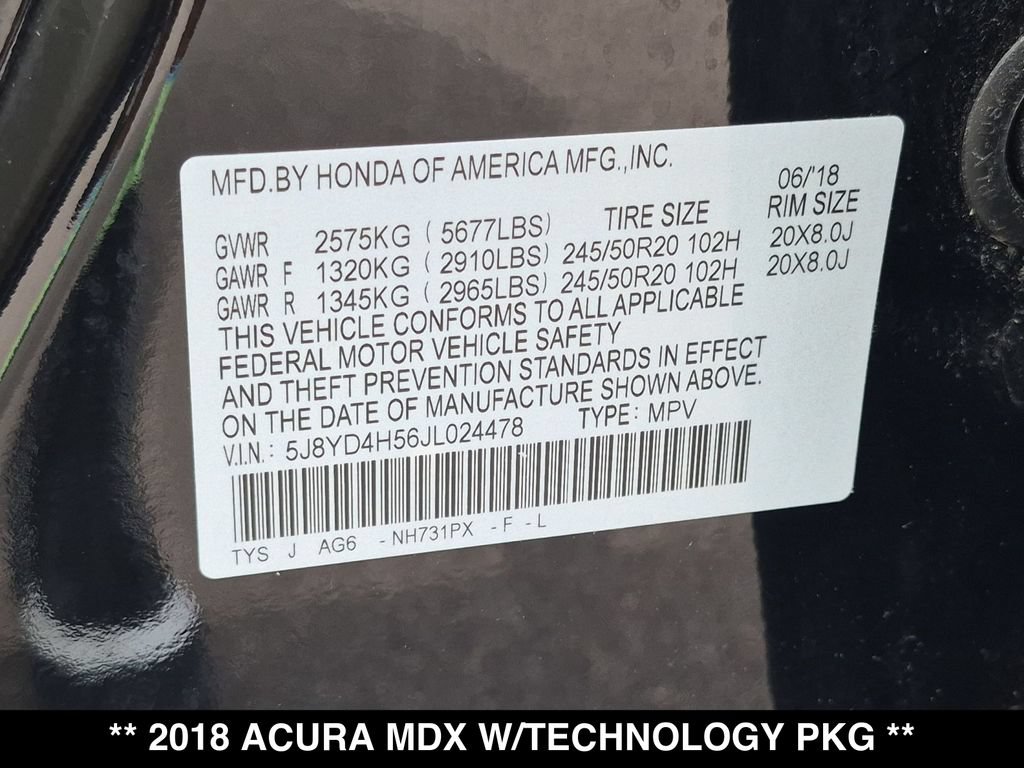 Used 2018 Acura MDX w/ Technology Package AWD/4WD image 30