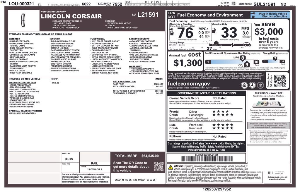 New 2025 Lincoln Corsair Grand Touring w/ Equipment Group 302A image 33