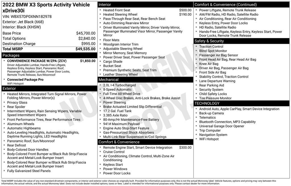 Used 2022 BMW X3 xDrive30i w/ Convenience Package w/ZPA image 20