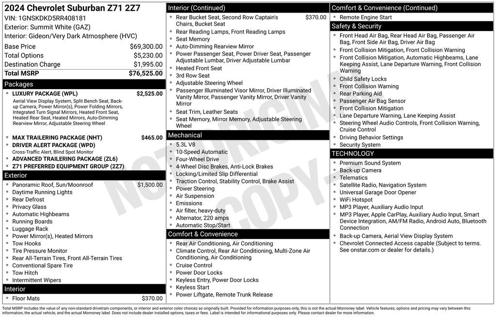 Used 2024 Chevrolet Suburban Z71 w/ Luxury Package AWD/4WD image 33