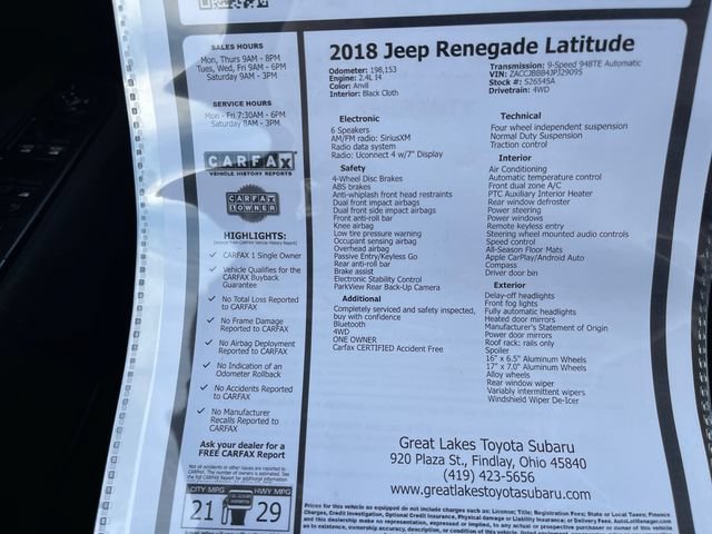 Used 2018 Jeep Renegade Latitude w/ Cold Weather Group AWD/4WD image 19