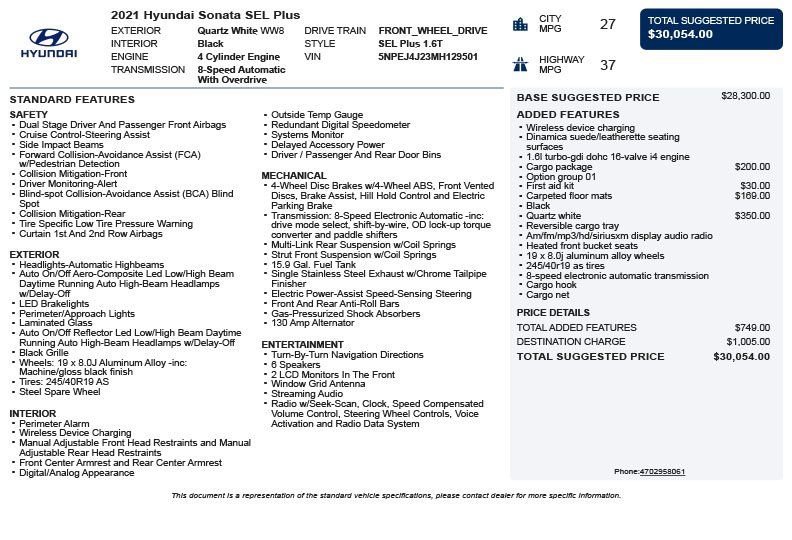 Used 2021 Hyundai Sonata SEL Plus w/ Cargo Package image 3