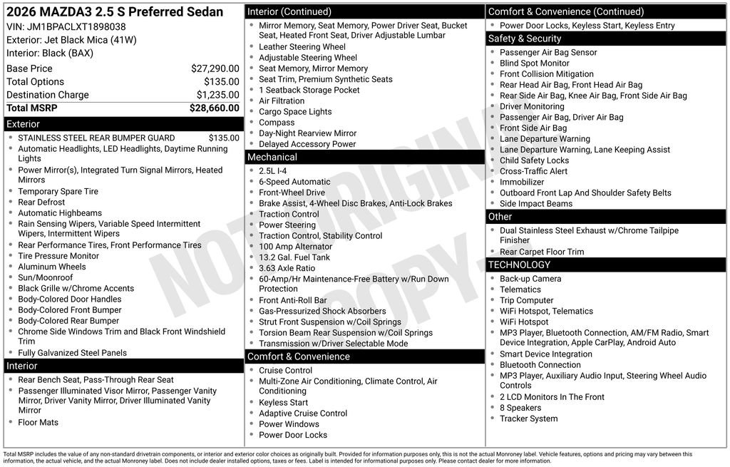 New 2026 MAZDA MAZDA3 2.5 S Sedan w/ Preferred Pkg FWD image 3