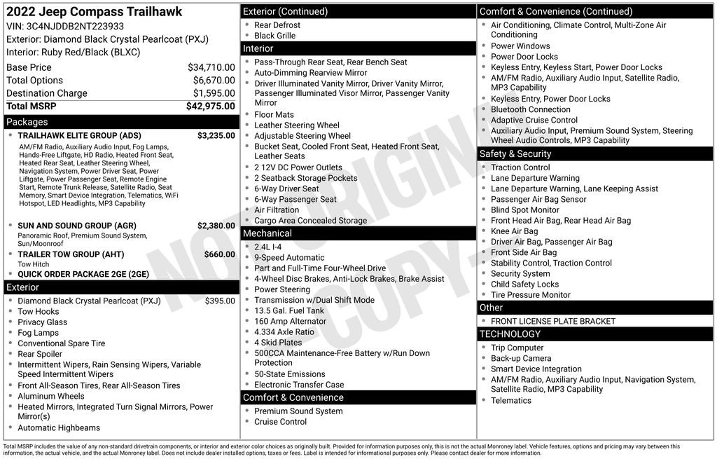 New 2022 Jeep Compass Trailhawk w/ Trailhawk Elite Group image 22