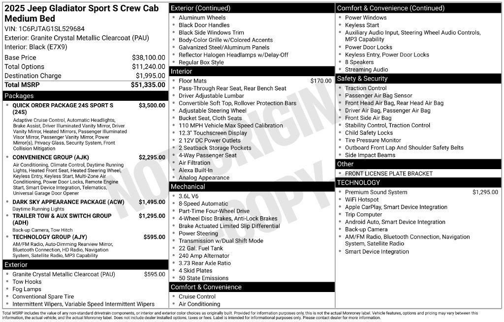New 2025 Jeep Gladiator Sport AWD/4WD image 6