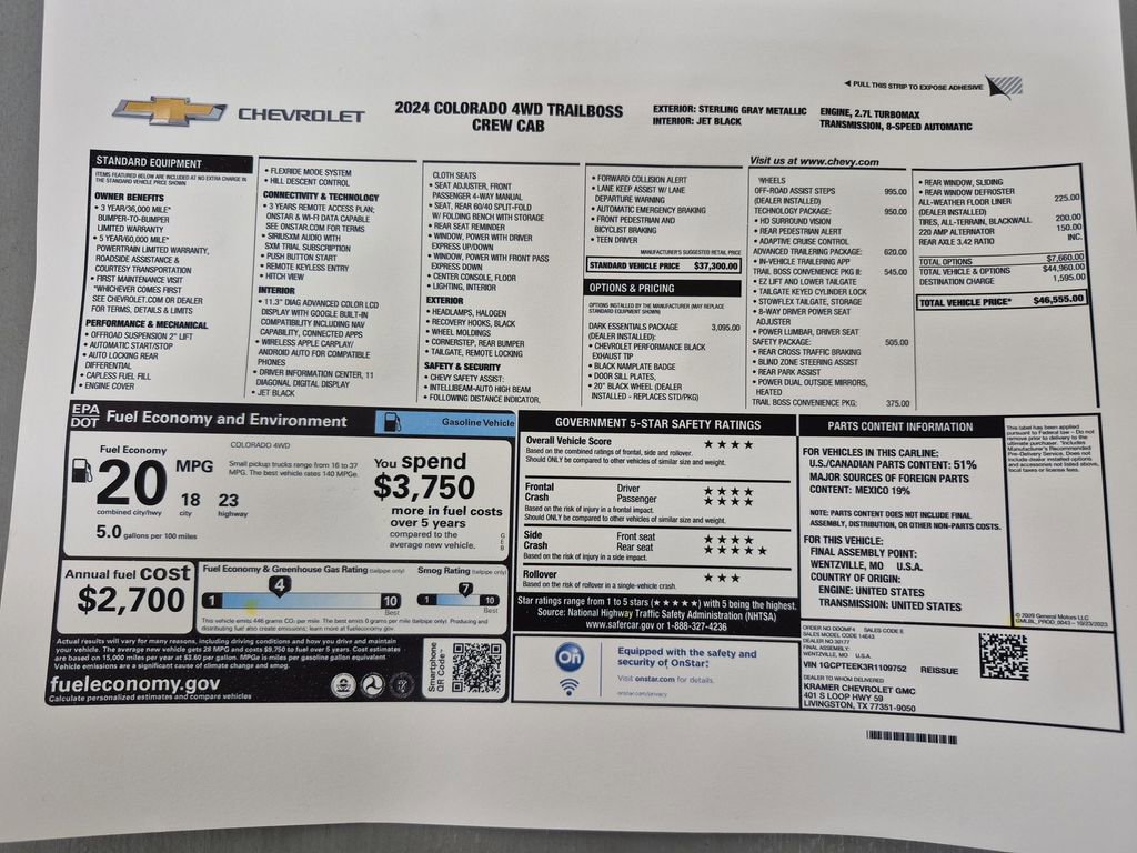 Used 2024 Chevrolet Colorado Trail Boss w/ LPO, Dark Essentials Package image 38