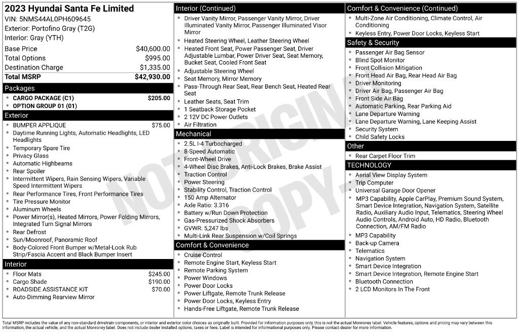 Certified 2023 Hyundai Santa Fe Limited w/ Cargo Package FWD image 5