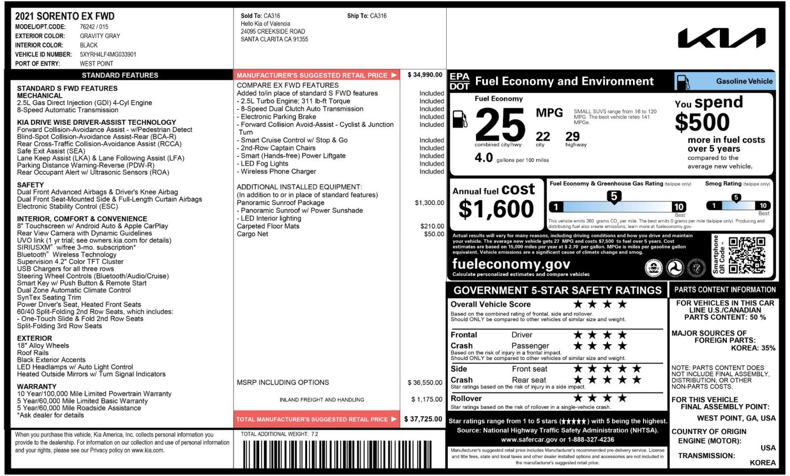 Used 2021 Kia Sorento EX w/ Panoramic Sunroof Package image 53