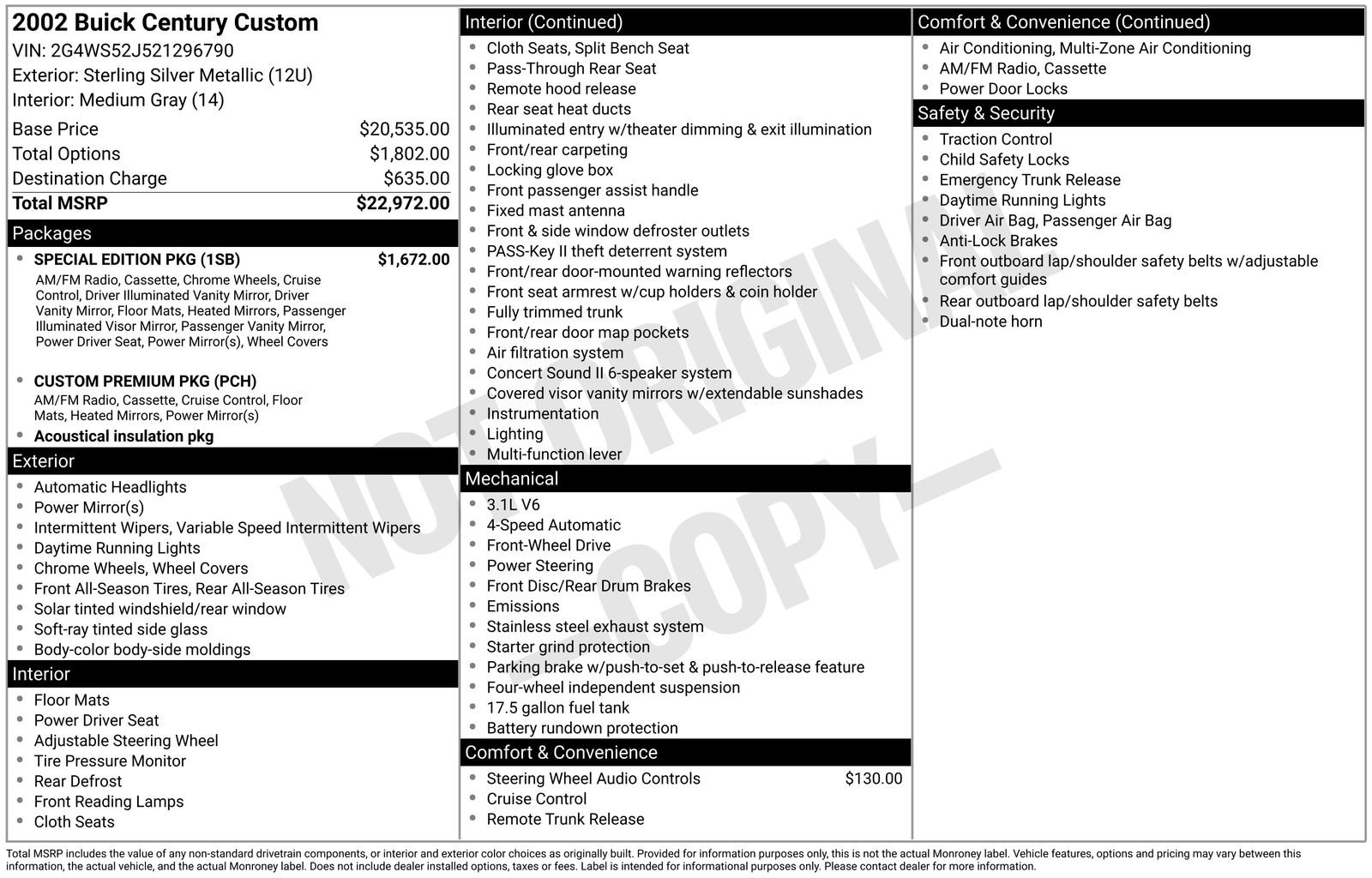 Used 2002 Buick Century Custom w/ Special Edition Pkg image 7