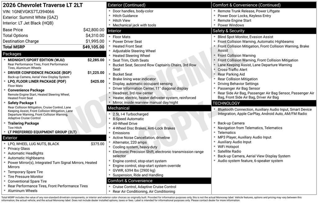 New 2026 Chevrolet Traverse LT w/ Midnight/Sport Edition AWD/4WD image 11