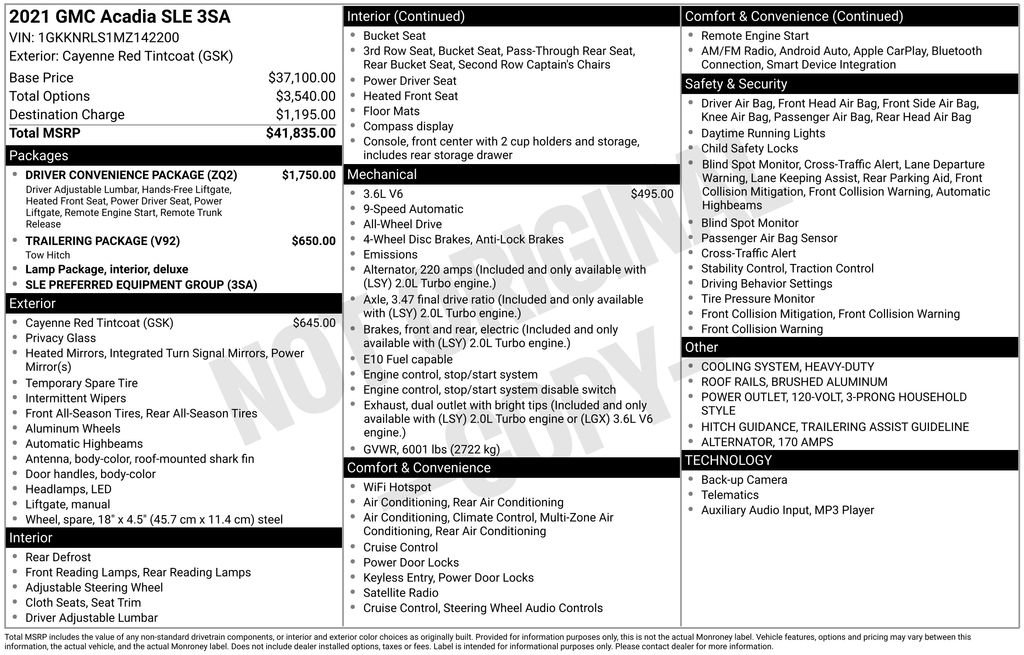 Used 2021 GMC Acadia SLE w/ Driver Convenience Package image 4