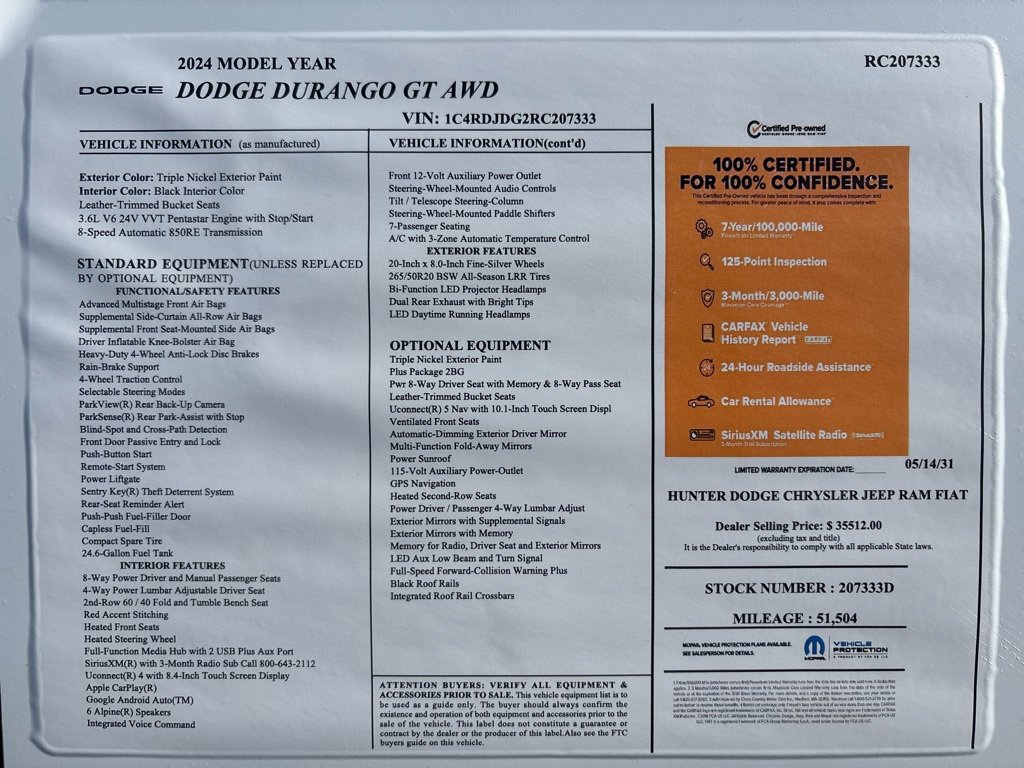 Certified 2024 Dodge Durango GT image 2