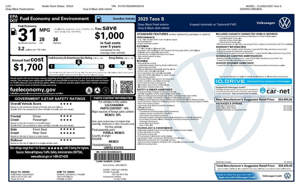 Used 2025 Volkswagen Taos S FWD video 2