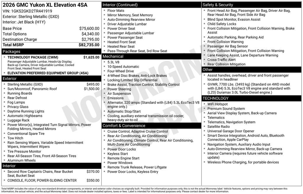 New 2026 GMC Yukon XL Elevation w/ Technology Package AWD/4WD image 4