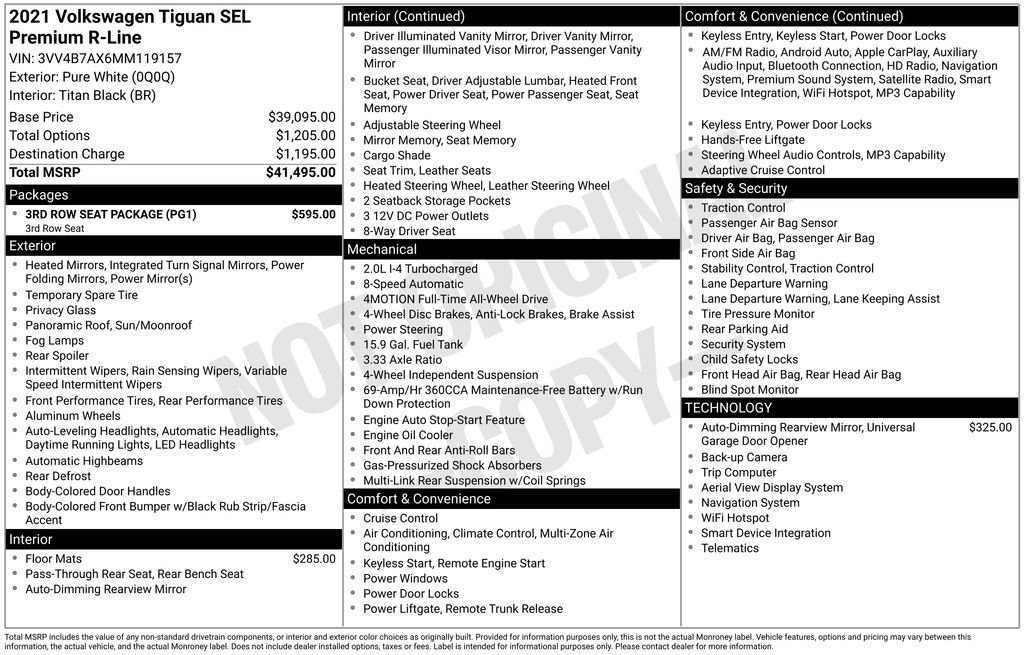 Used 2021 Volkswagen Tiguan SEL Premium R-Line w/ 3rd Row Seat Package image 11
