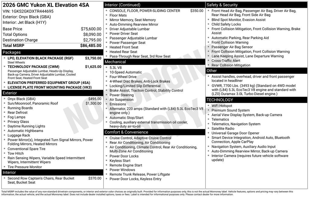 New 2026 GMC Yukon XL Elevation w/ LPO, Elevation Black Package AWD/4WD image 48