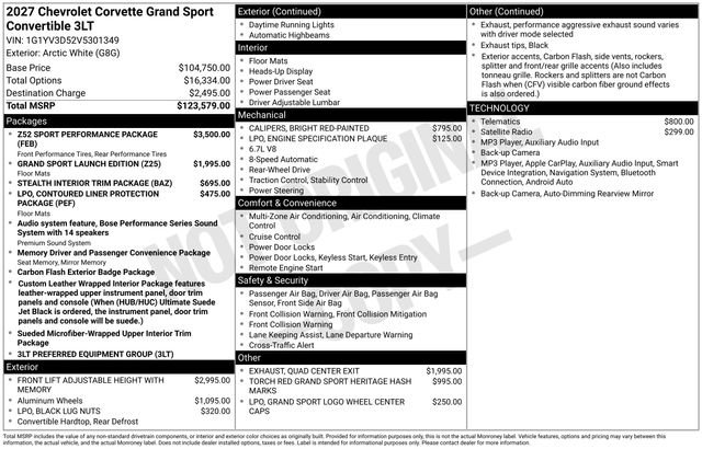 New 2027 Chevrolet Corvette Grand Sport w/ Z52 Sport Performance Package RWD image 4