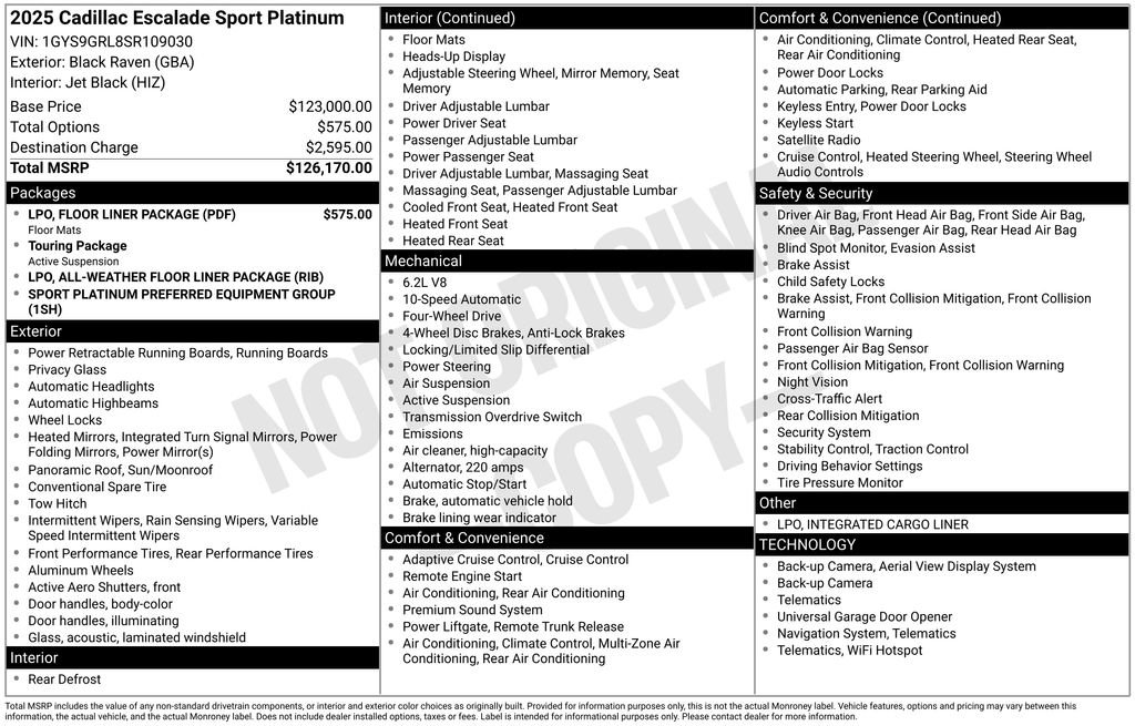 Certified 2025 Cadillac Escalade Sport Platinum w/ LPO, Floor Liner Package AWD/4WD image 60