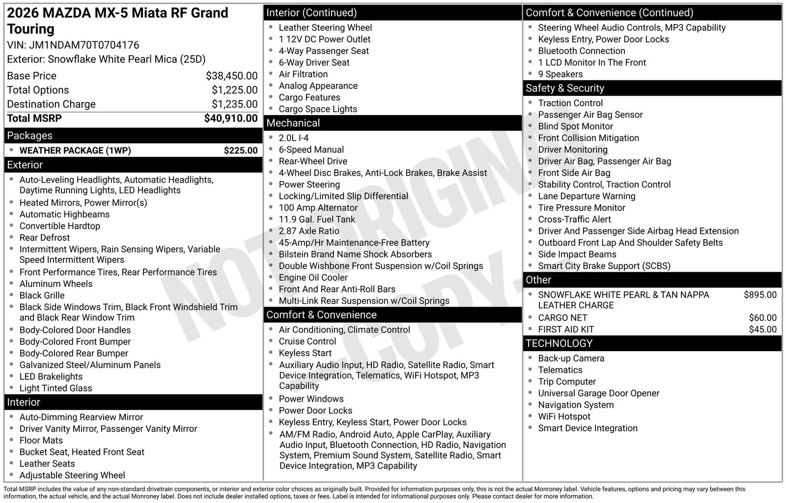 New 2026 MAZDA MX-5 Miata RF Grand Touring w/ Weather Package RWD image 4