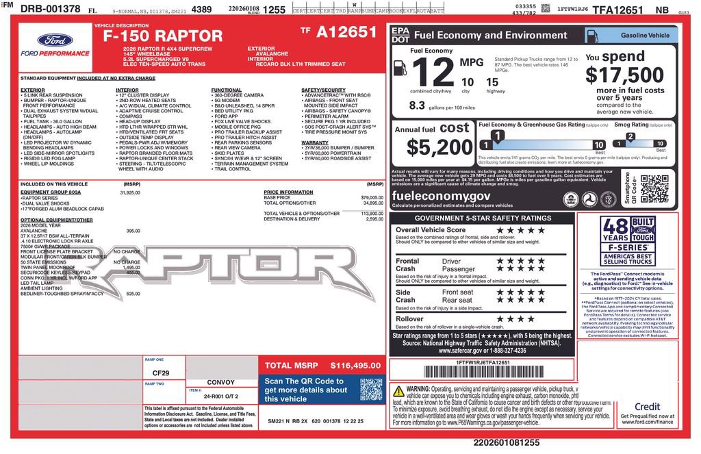New 2026 Ford F150 Raptor w/ Equipment Group 803A Raptor R image 2