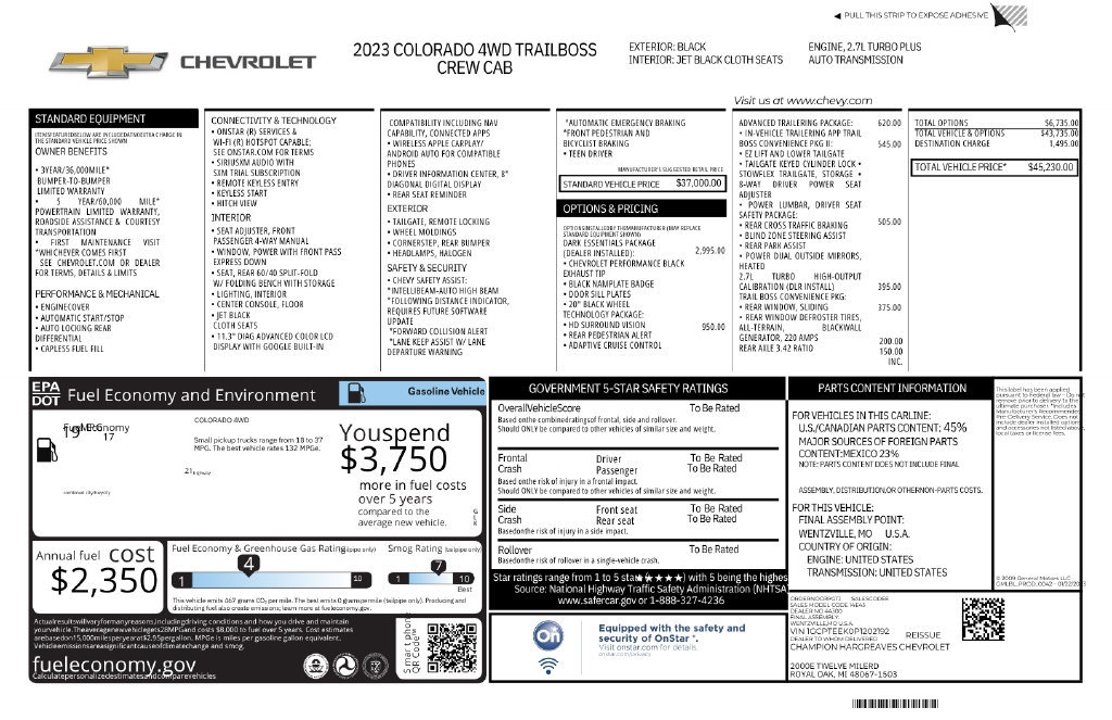 Used 2023 Chevrolet Colorado Trail Boss w/ LPO, Dark Essentials Package AWD/4WD image 11