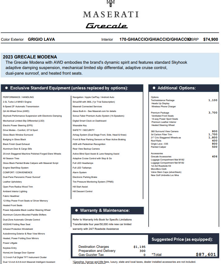 Certified 2023 Maserati Grecale Modena AWD/4WD image 1