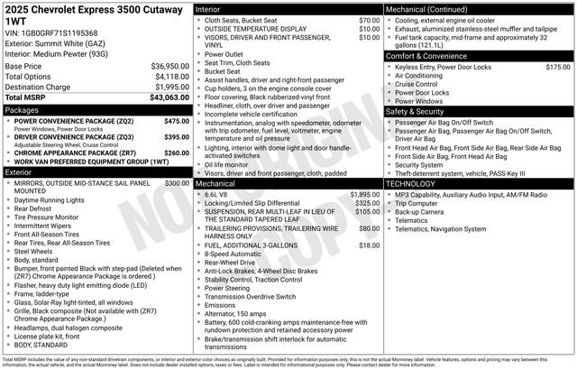 New 2025 Chevrolet Express 3500 w/ Power Convenience Package RWD image 22