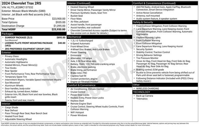 Certified 2024 Chevrolet Trax RS w/ Sunroof Package FWD image 16