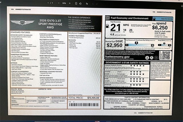 New 2026 Genesis GV70 3.5T Sport Prestige AWD/4WD image 37