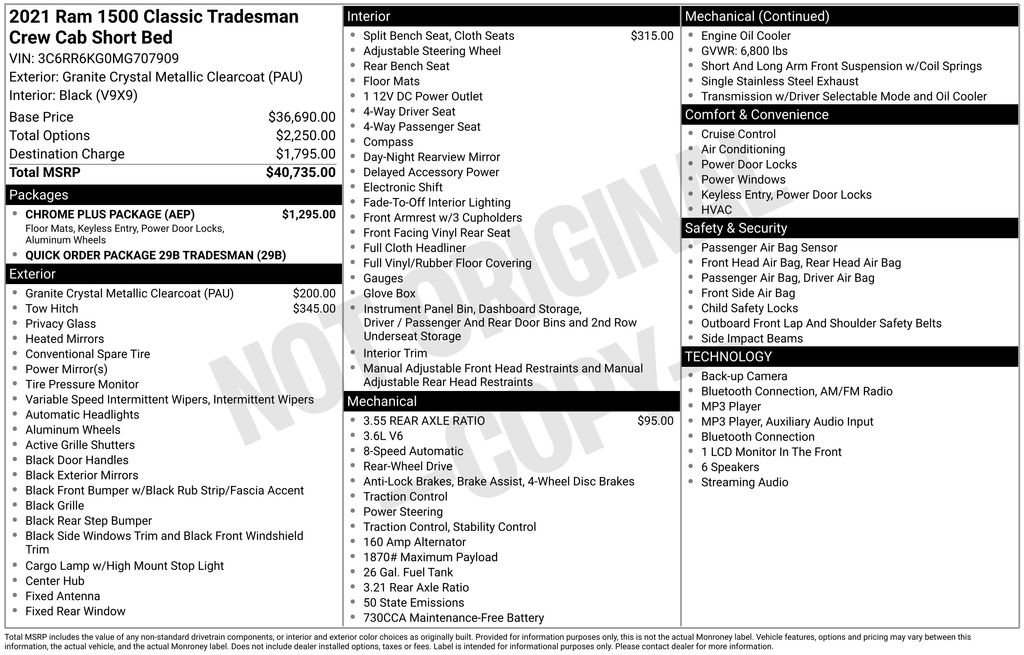 Used 2021 RAM 1500 Tradesman w/ Chrome Plus Package RWD image 11