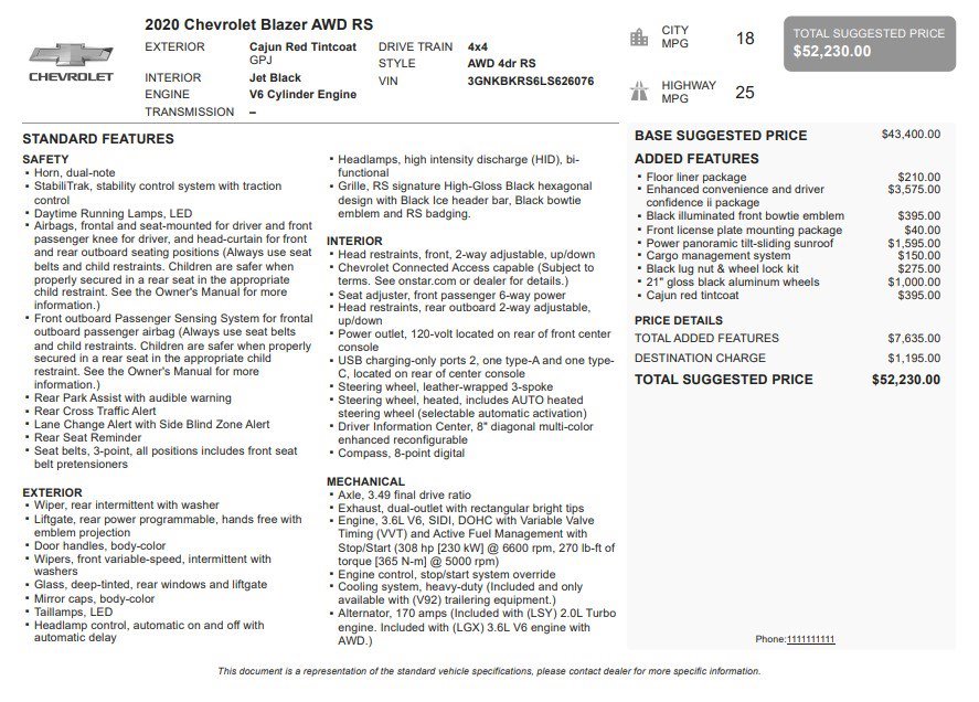 Certified 2020 Chevrolet Blazer RS AWD/4WD image 36