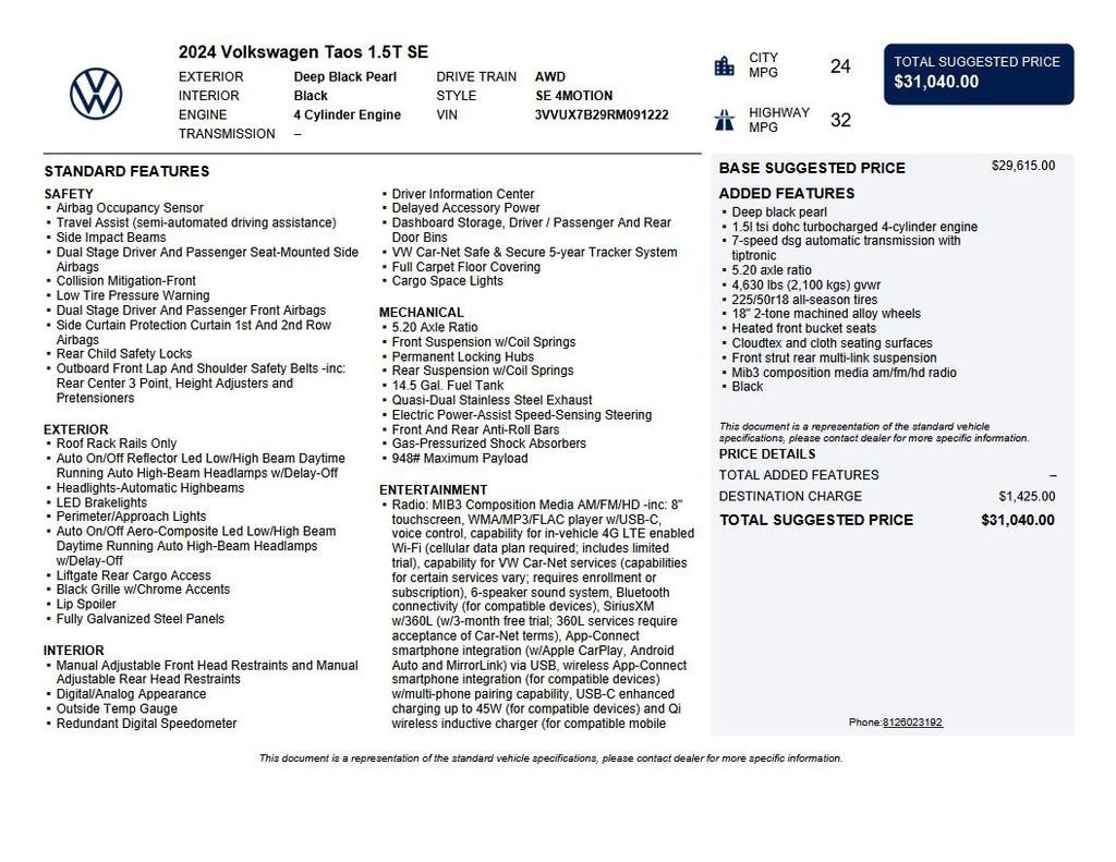 Used 2024 Volkswagen Taos SE image 35
