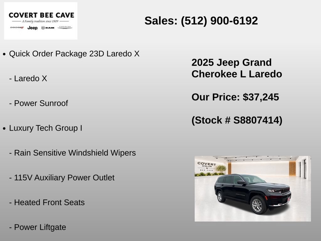 New 2025 Jeep Grand Cherokee L Laredo w/ Luxury Tech Group I RWD image 7