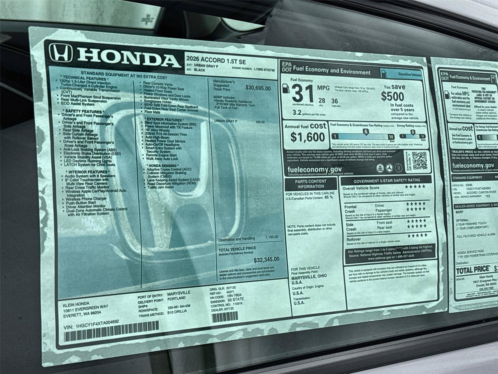 New 2026 Honda Accord SE image 32