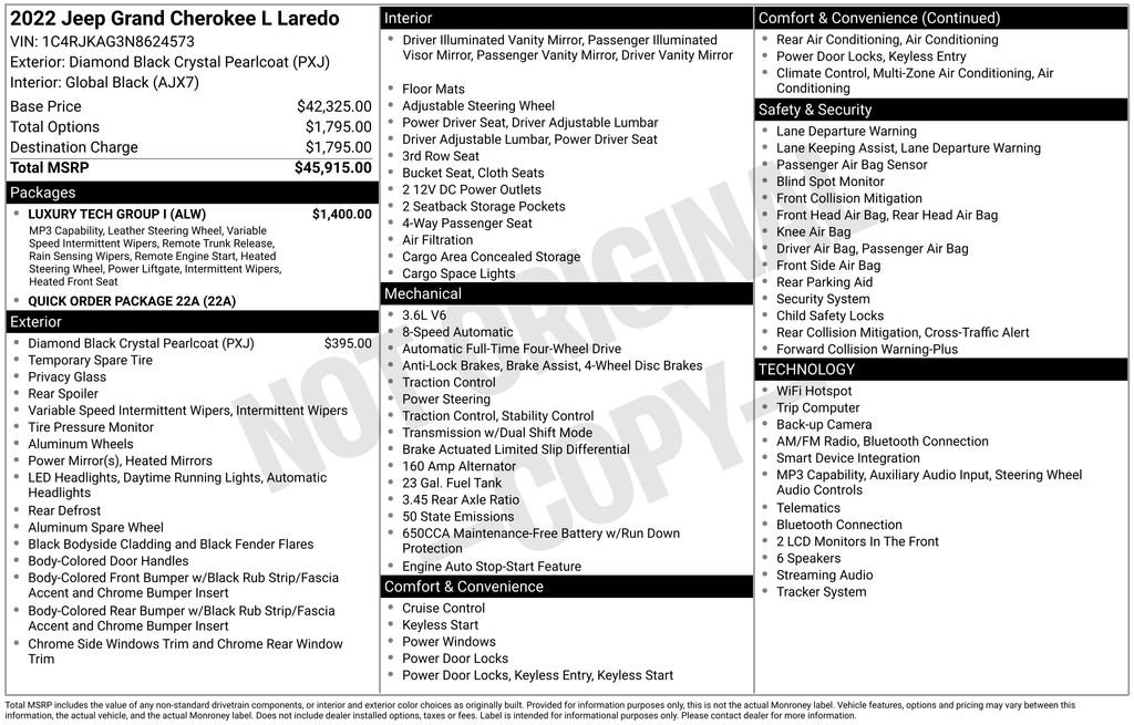 Certified 2022 Jeep Grand Cherokee L Laredo w/ Luxury Tech Group I AWD/4WD image 44