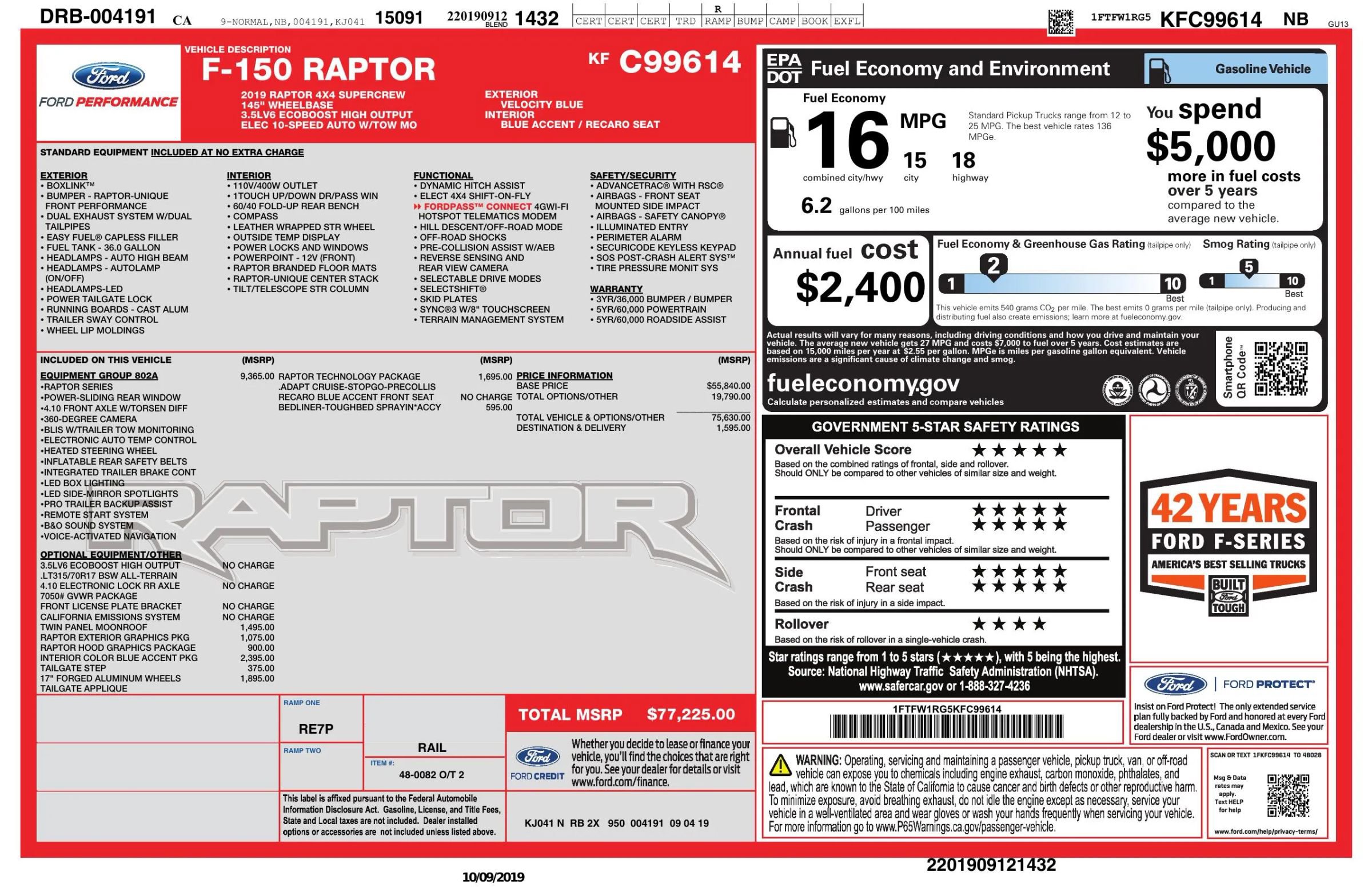 Used 2019 Ford F150 Raptor w/ Equipment Group 802A Luxury image 3