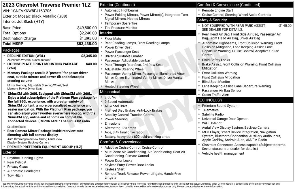 Used 2023 Chevrolet Traverse Premier w/ Redline Edition AWD/4WD image 6