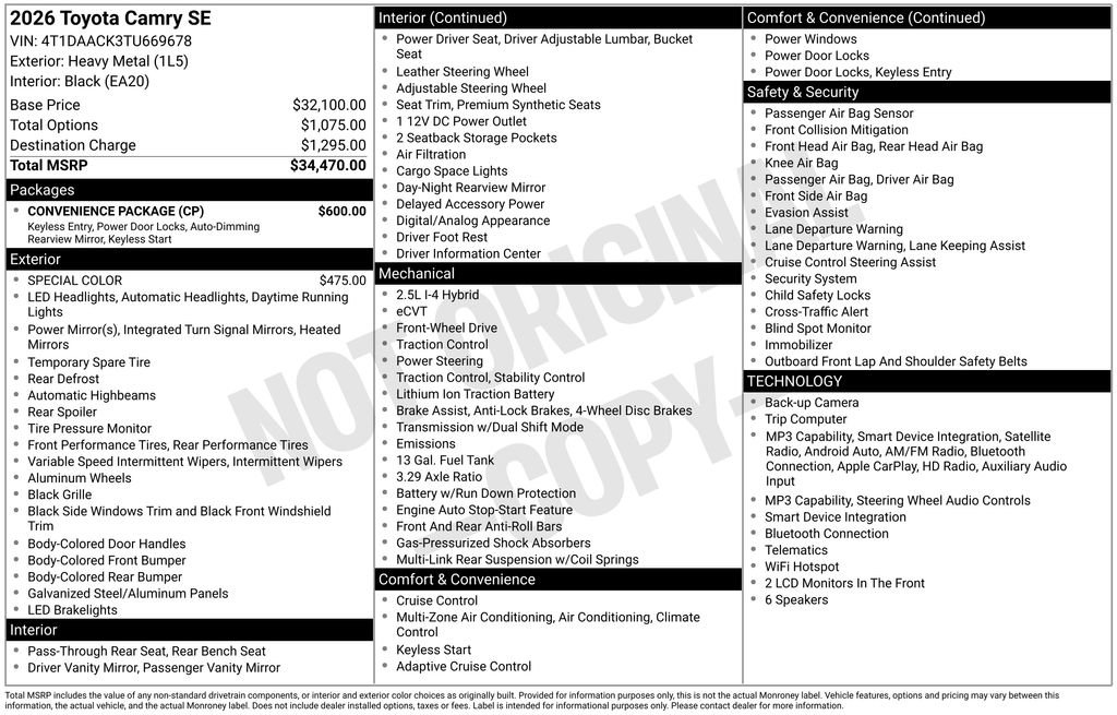 Used 2026 Toyota Camry SE w/ Convenience Package FWD image 15
