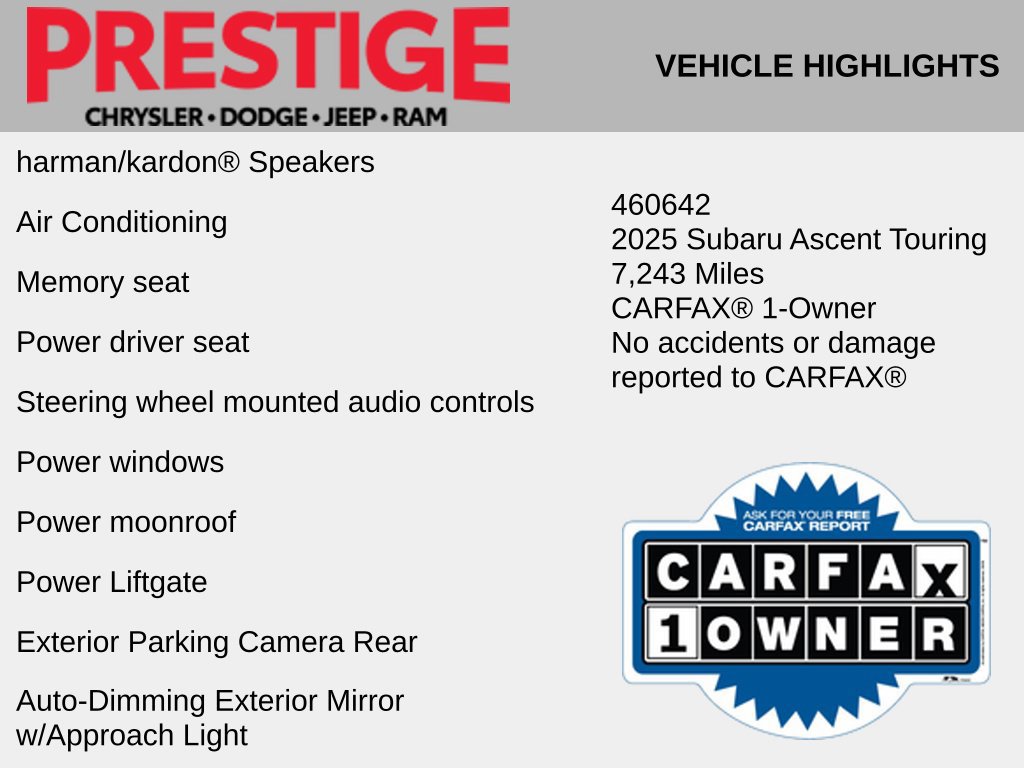 Used 2025 Subaru Ascent Touring w/ Popular Package #2 AWD/4WD image 4