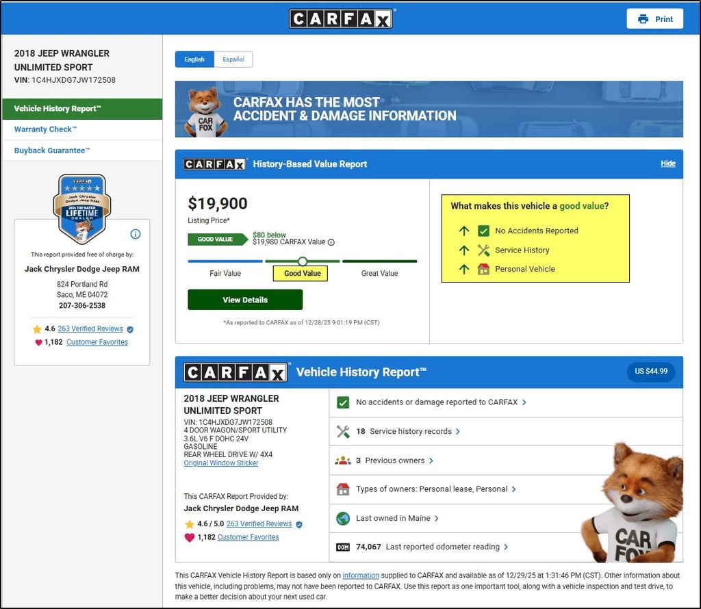 Used 2018 Jeep Wrangler Unlimited Sport image 12