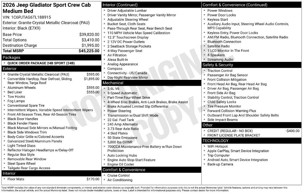 New 2026 Jeep Gladiator Sport AWD/4WD image 24