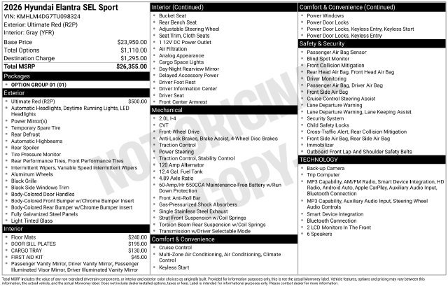Certified 2026 Hyundai Elantra Sport FWD image 24