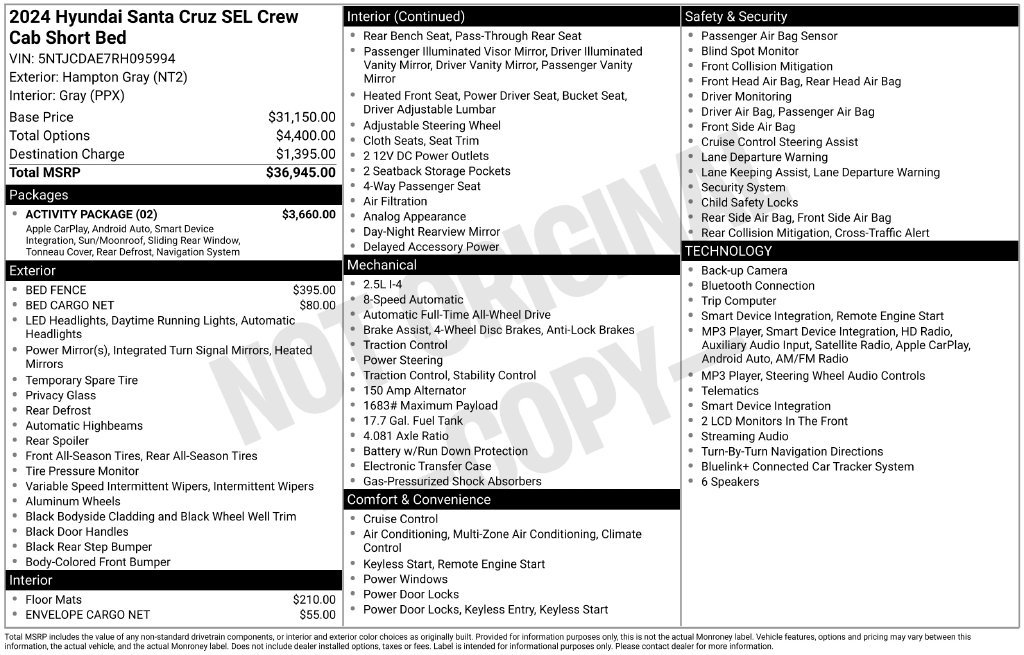 Used 2024 Hyundai Santa Cruz SEL w/ Activity Package AWD/4WD image 33