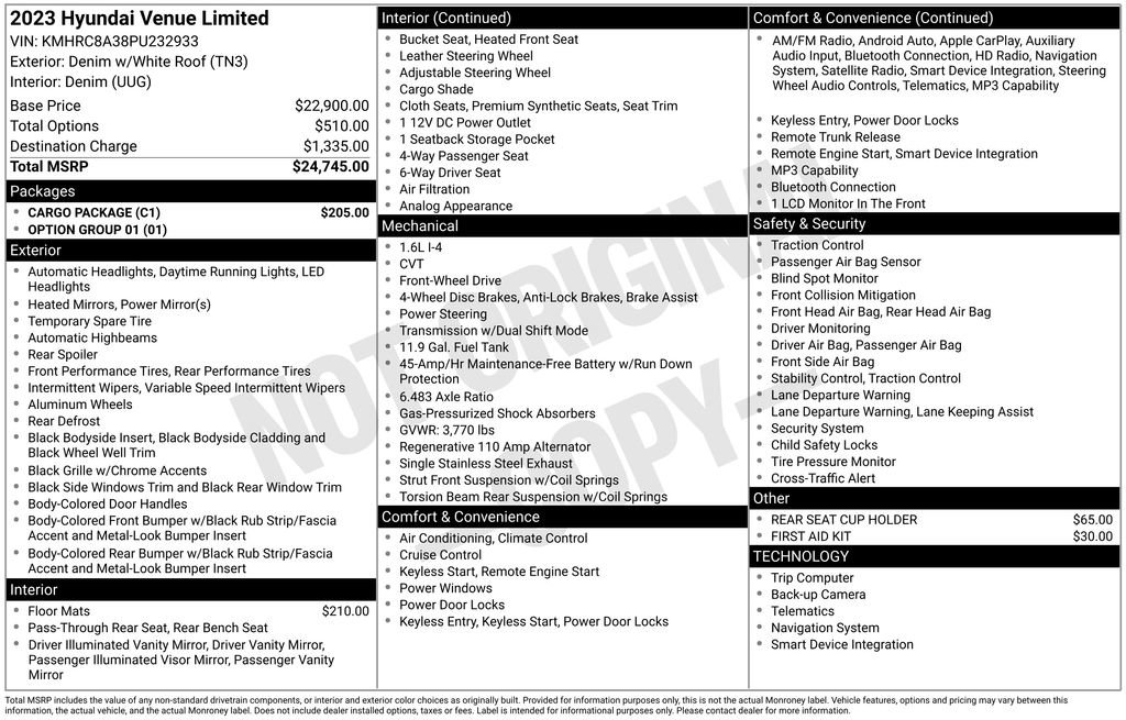 Used 2023 Hyundai Venue Limited w/ Cargo Package image 31