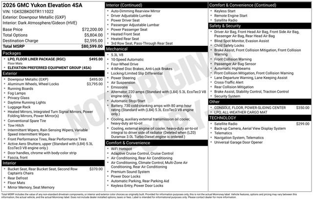 New 2026 GMC Yukon Elevation w/ LPO, Floor Liner Package image 4