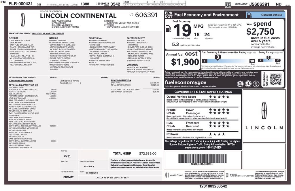 Used 2018 Lincoln Continental Reserve w/ Rear-seat Package AWD/4WD image 19