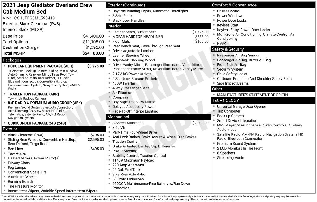 Used 2021 Jeep Gladiator Overland w/ Popular Equipment Package AWD/4WD image 5