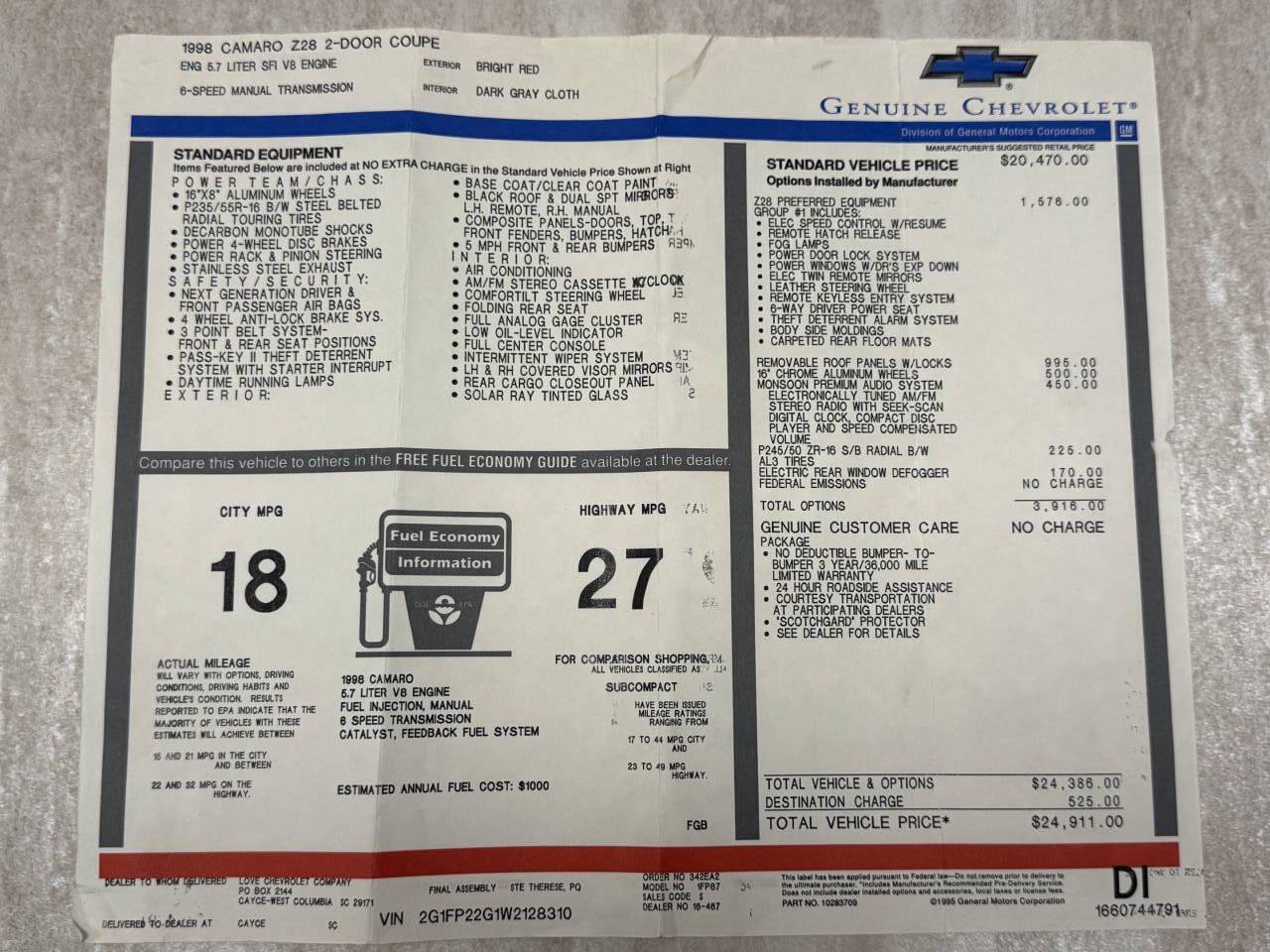 Used 1998 Chevrolet Camaro Z28 w/ Preferred Equipment Group 2 RWD image 34
